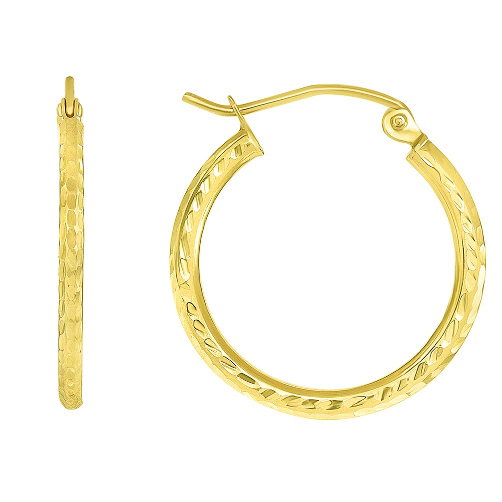 14k Yellow Gold 2mm Thickness Textured Hoop Earrings with Hinge-Notched Post (21mm x 19.8mm)