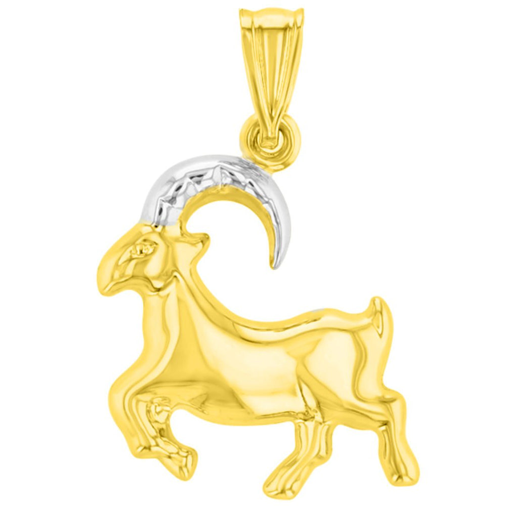 High Polish 14K Gold Capricorn Zodiac Sign Charm Pendant - Yellow Gold
