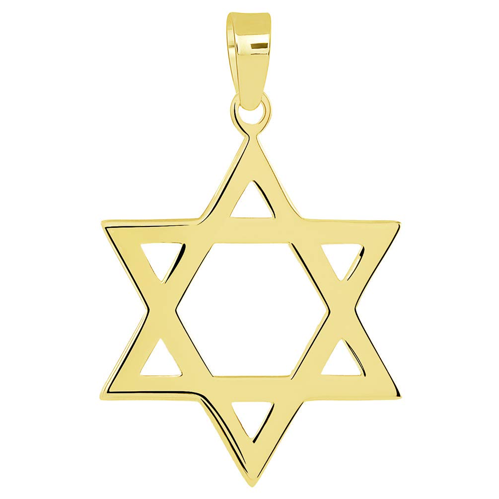 Solid 14k Yellow Gold Classic Hebrew Star of David Pendant