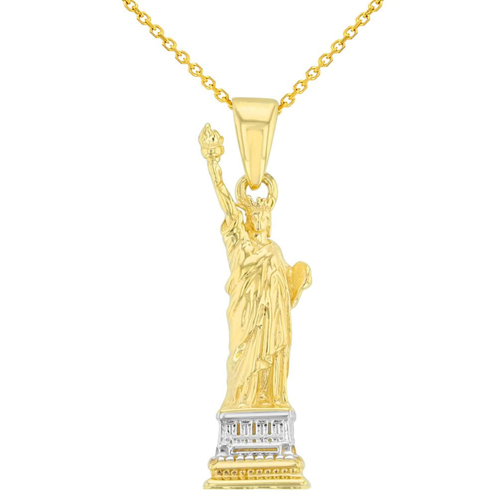 Solid 14K Gold Statue of Liberty Charm Pendant Necklace - Yellow Gold