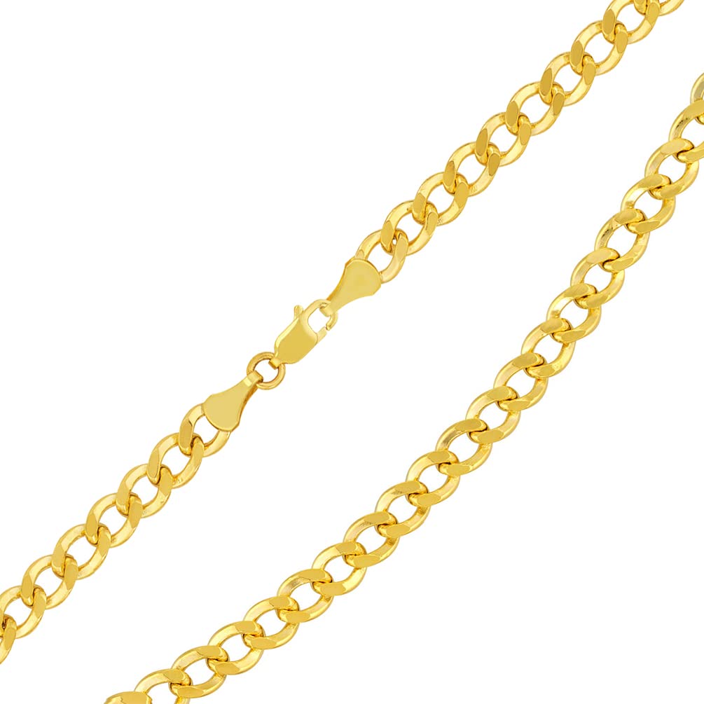 Hollow 14k Yellow Gold 4.5mm Cuban Link Curb Chain Necklace with Lobster Claw Clasp