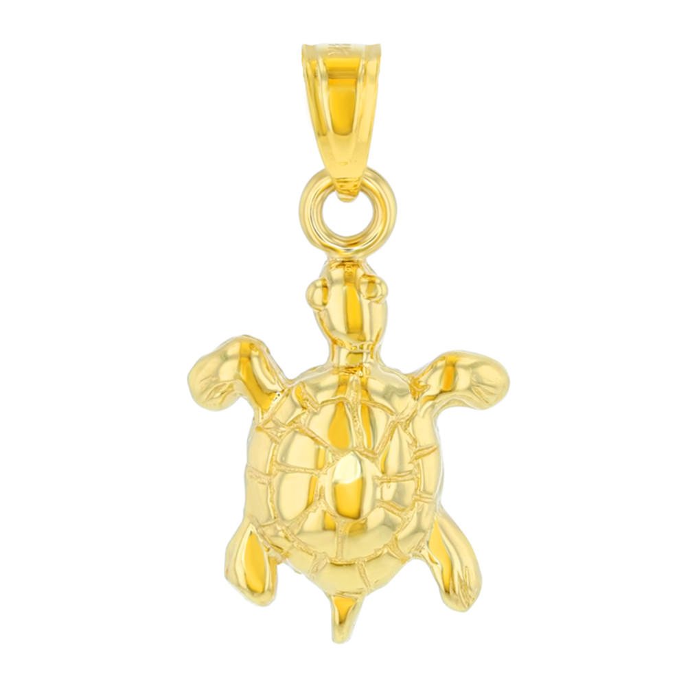 14K Yellow Gold Polished Good Luck Sea Turtle Charm Animal Pendant