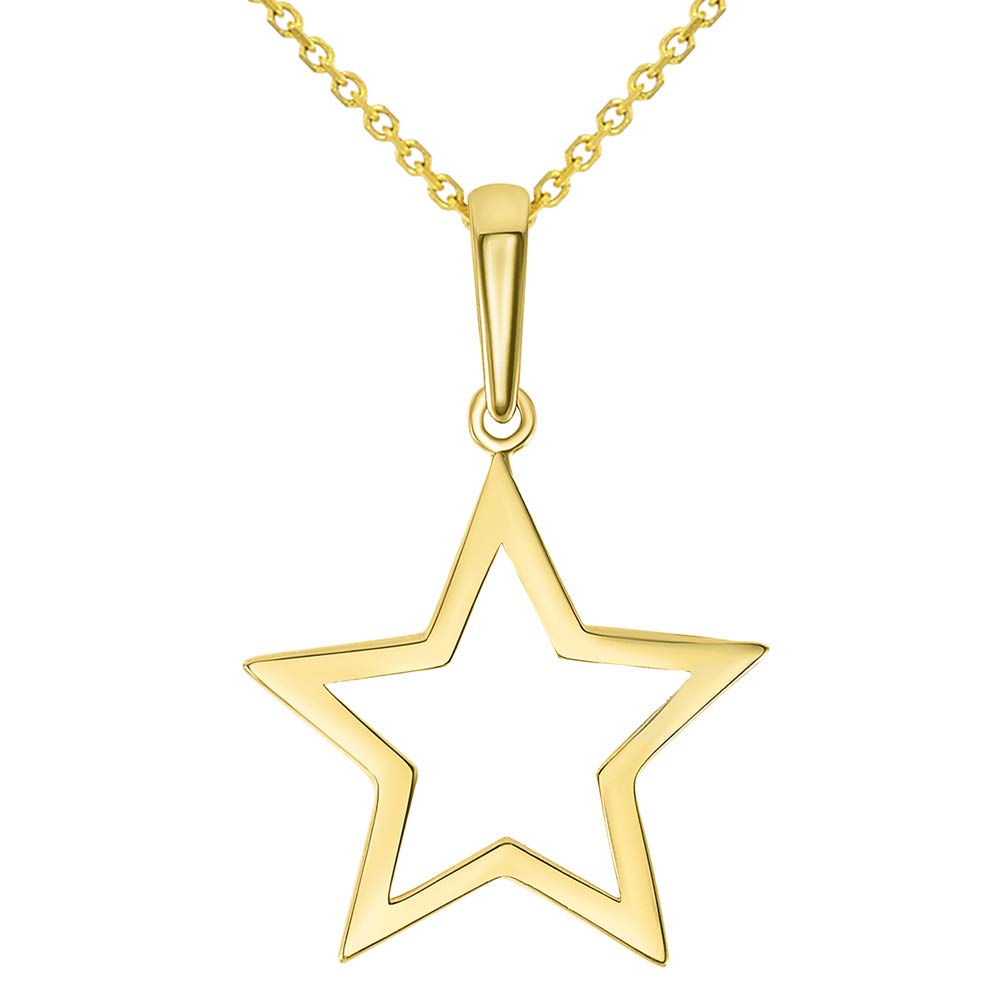 14k Yellow Gold Open Star Charm Pendant Necklace