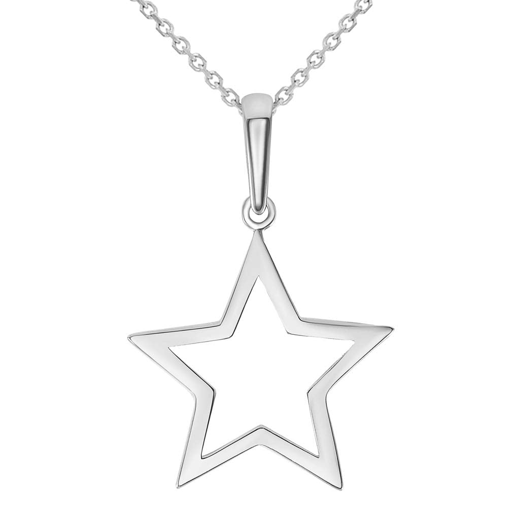14k White Gold Open Star Charm Pendant Necklace