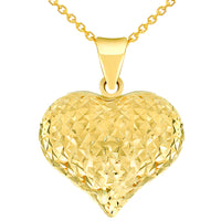 Load image into Gallery viewer, 14k Yellow Gold Sparkle Cut Puffed Heart Charm Pendant Necklace
