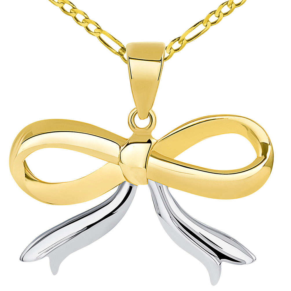 14k Gold Ribbon Knot Tied Pendant Necklace