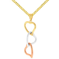 Load image into Gallery viewer, Gold Dangling Hearts Pendant with Cuban Necklace
