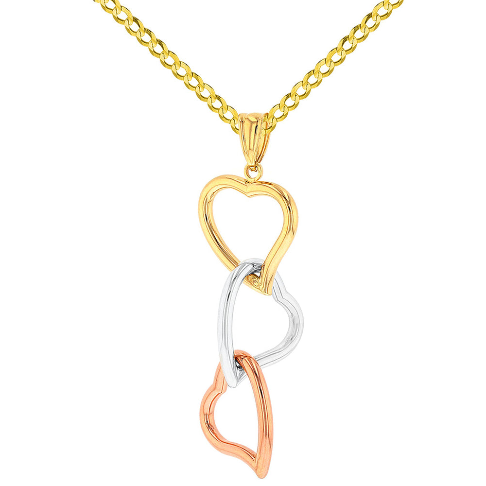 Gold Dangling Hearts Pendant with Cuban Necklace