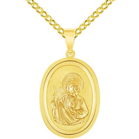 Load image into Gallery viewer, 14k Yellow Gold Oval Miraculous Medal of Saint Jude Thaddeus the Apostle Pendant with Cuban Chain Curb Necklace
