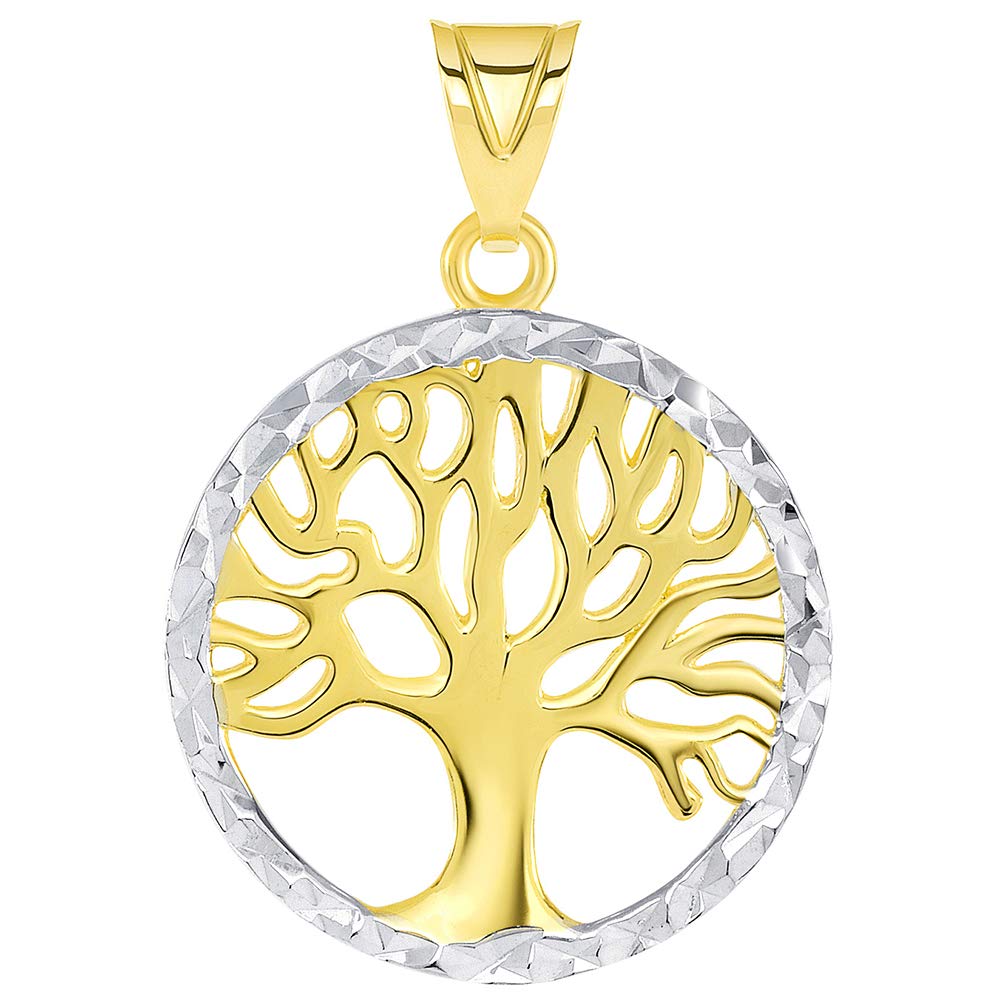 Textured Round Two Tone Tree of Life Medal Pendant