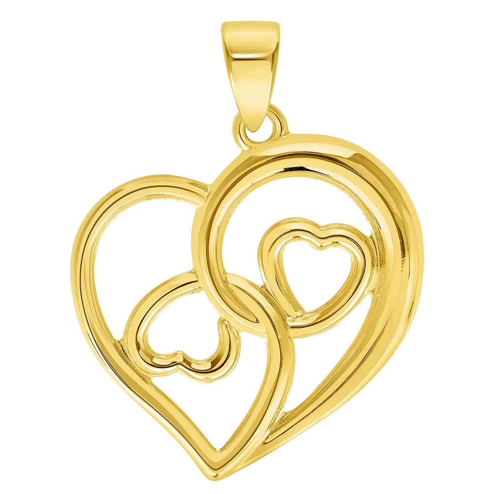 14k Yellow Gold Open Triple Heart Love Symbol Pendant
