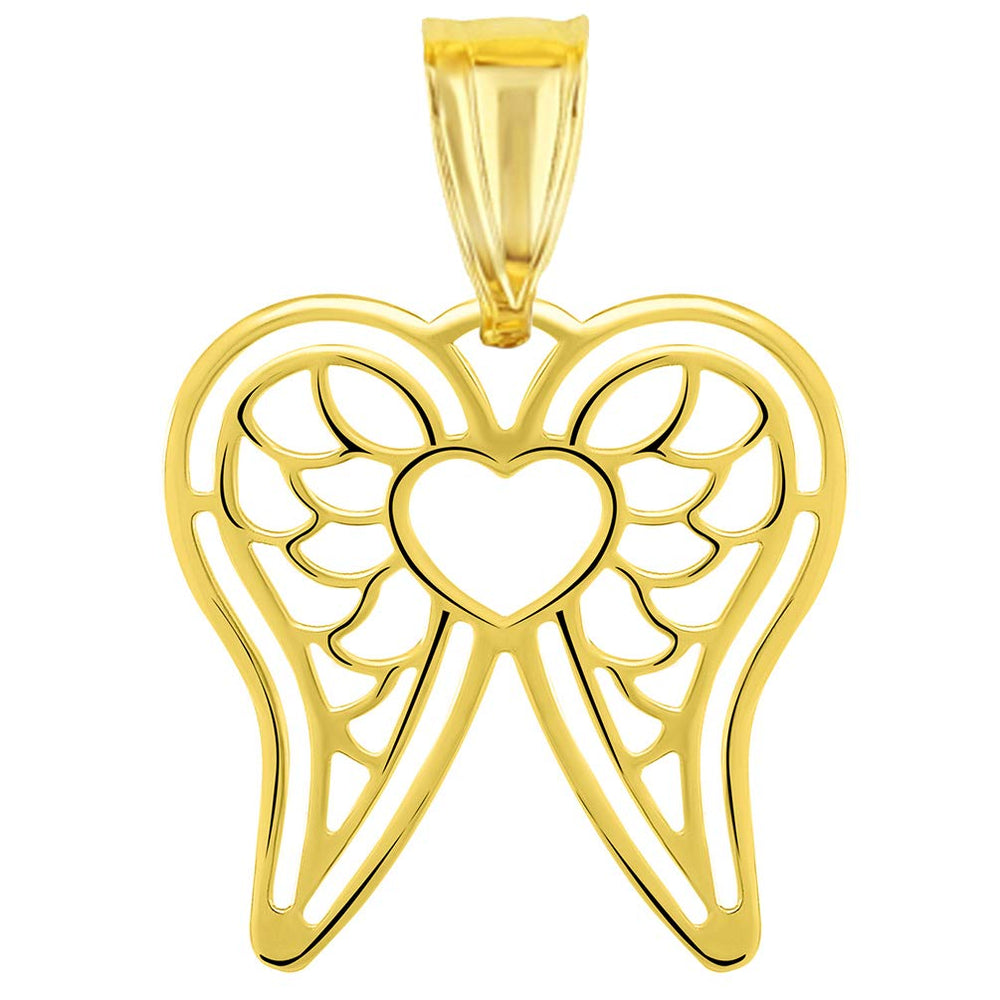 14k Yellow Gold Heart with Angel Wings Pendant