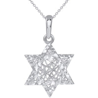 Load image into Gallery viewer, 14k White Gold Textured 3D Jewish Star of David Pendant Necklace
