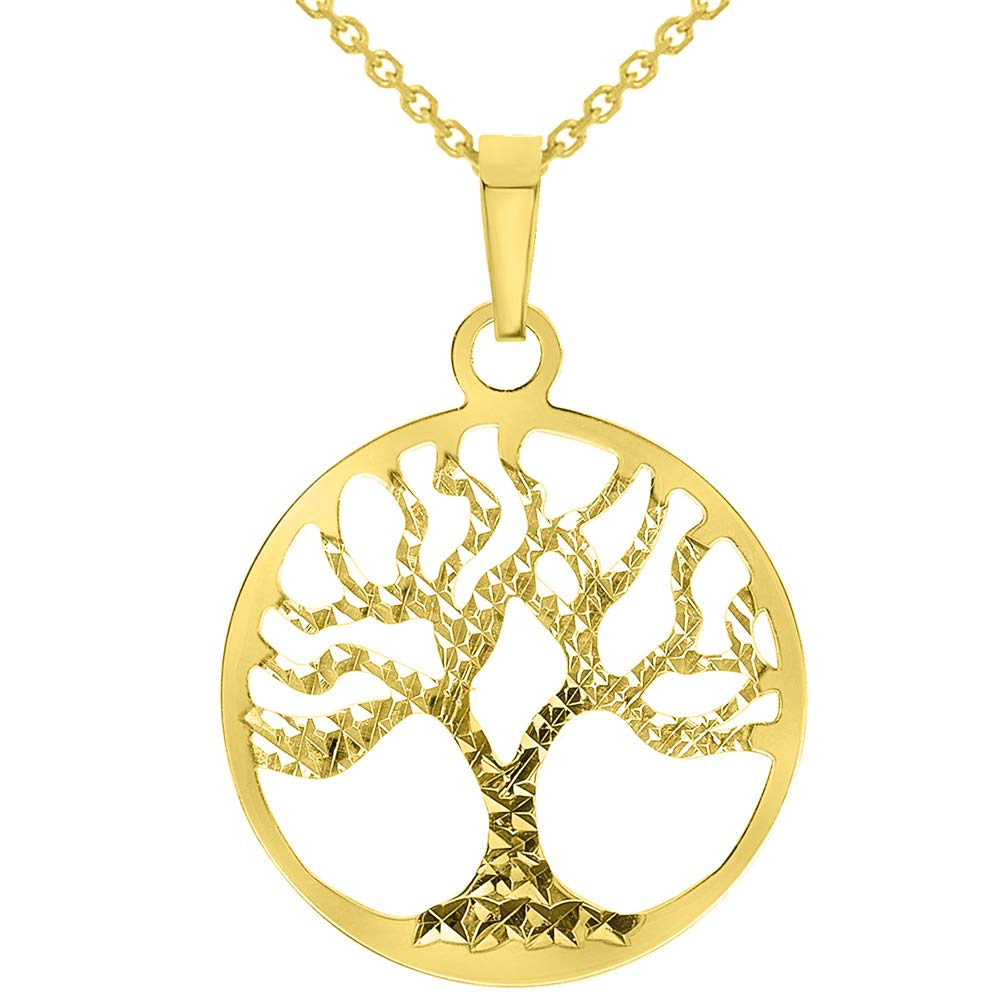 Gold Round Tree Of Life Pendant Necklace