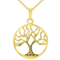 Load image into Gallery viewer, Rolo solid 14k Yellow Gold Textured Reversible Round Tree of Life Pendant Necklace with Rolo Chain

