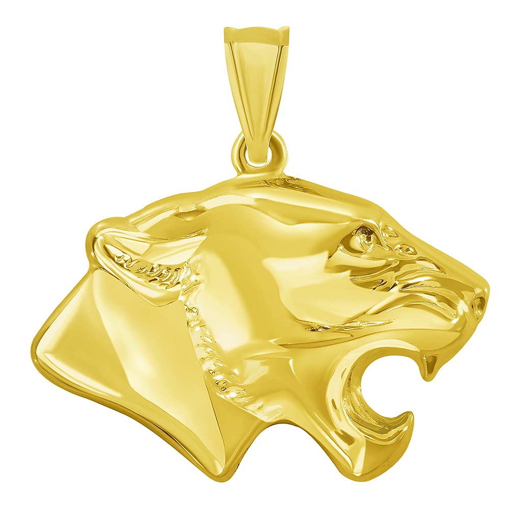 14k Yellow Gold 3D Jaguar Head Animal Pendant