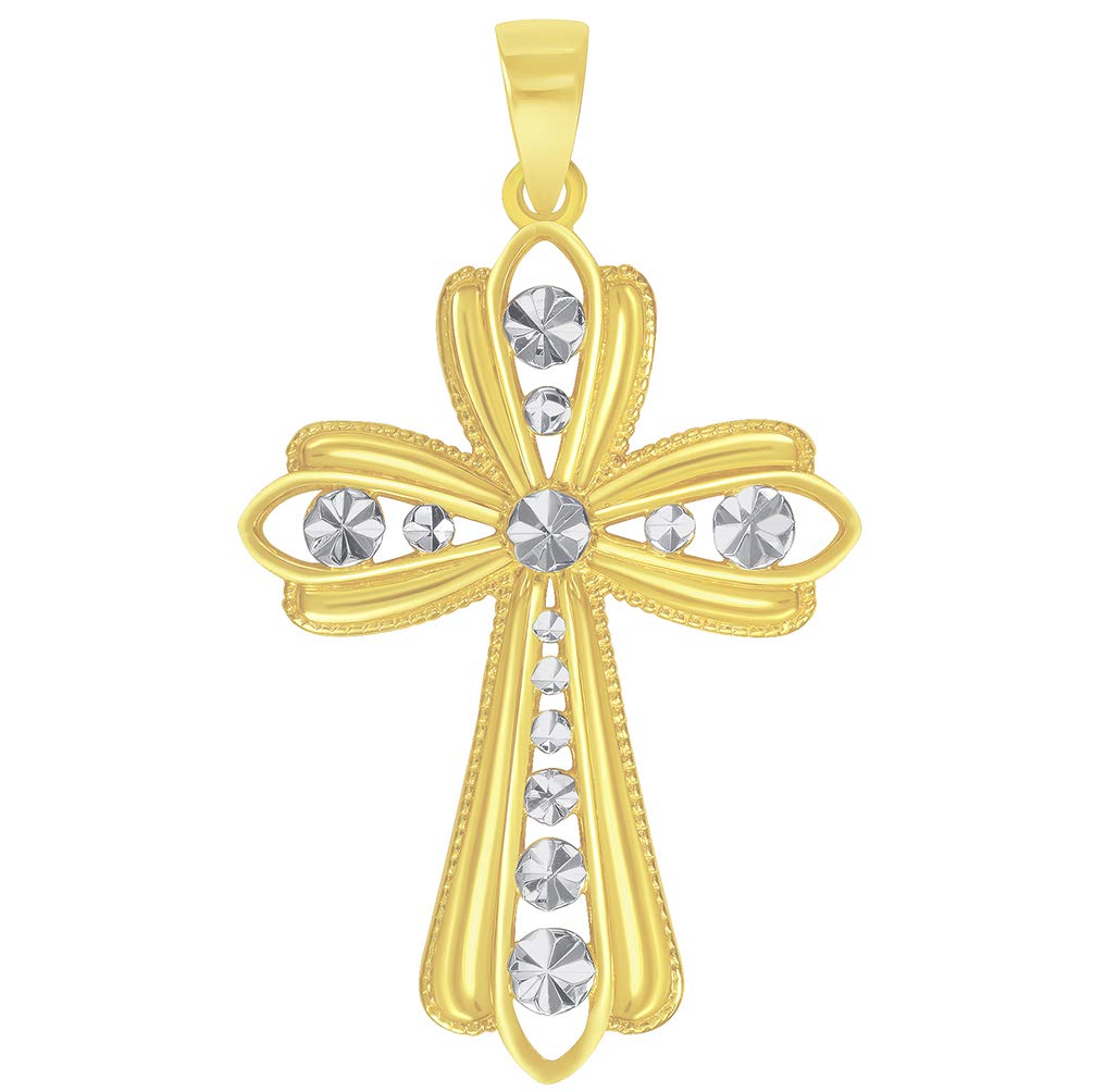 14k Yellow Gold Dazzling Two-Tone Religious Cross Pendant