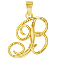 Load image into Gallery viewer, 14k Yellow Gold Elegant Script Letter B Cursive Initial Pendant with Curb Chain Necklace
