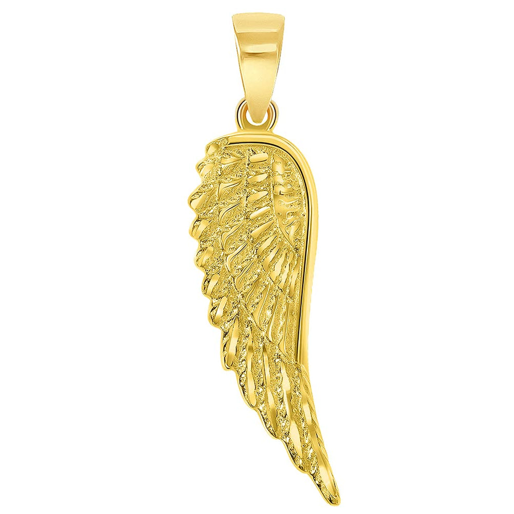 Solid 14k Gold Textured Angel Wing Charm Pendant - Yellow Gold