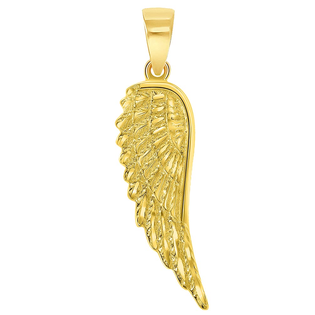 Solid 14k Gold Textured Angel Wing Charm Pendant - Yellow Gold