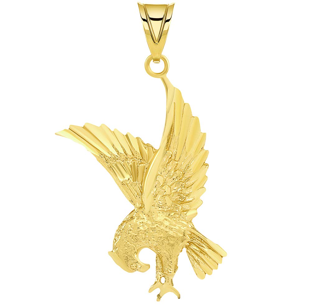 14k Solid Yellow Gold Textured Attacking American Bald Eagle Pendant