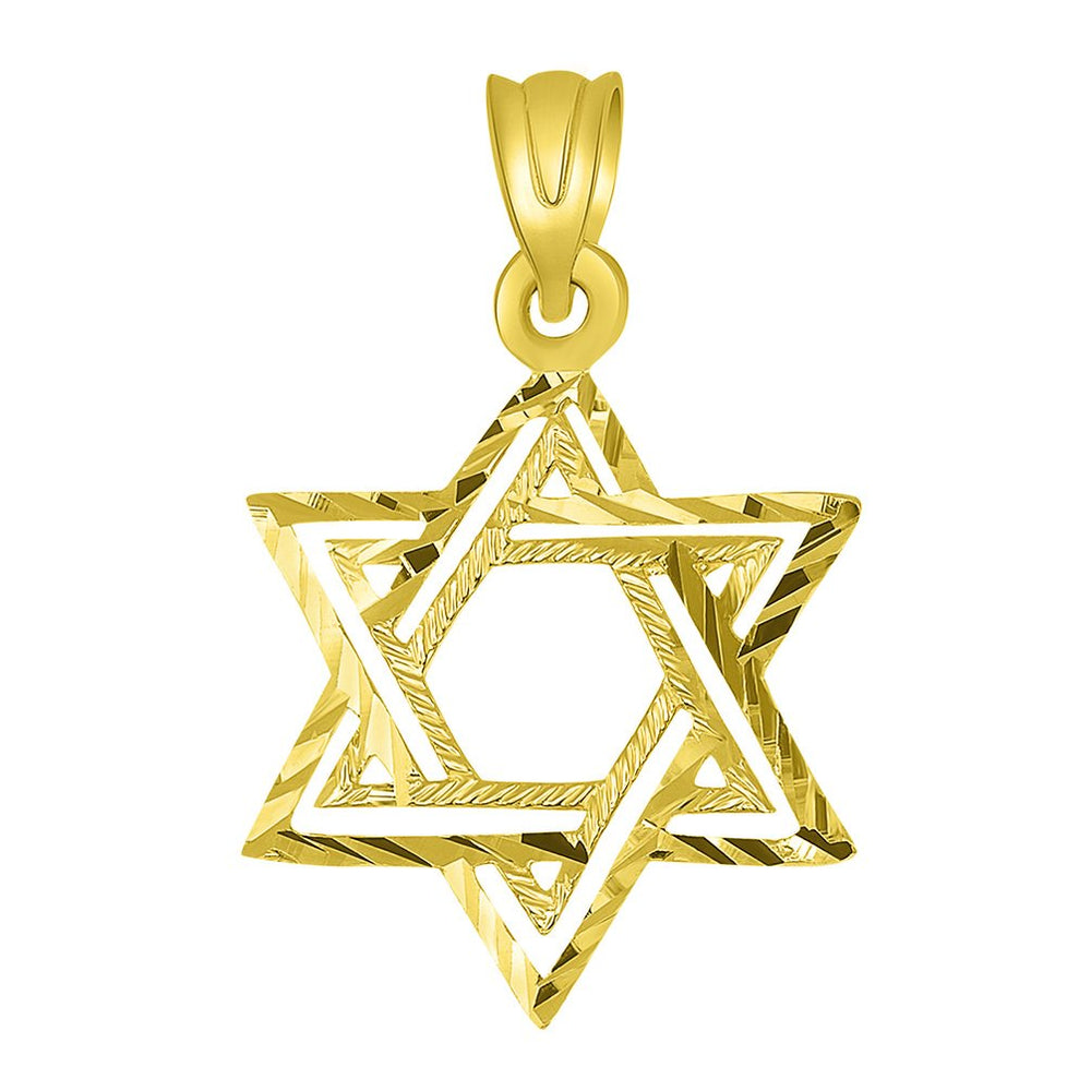 Solid 14K Yellow Gold Textured Hebrew Star of David Pendant
