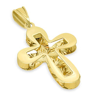 Load image into Gallery viewer, 14k Yellow Gold Plain and Textured Double Layer Rounded Edge Cross Pendant Necklace
