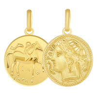 Load image into Gallery viewer, Solid 14 karat Yellow Gold Greek Arethusa Charm Calabria Taranto Pendant Necklace
