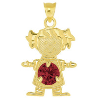 Load image into Gallery viewer, Solid 14k Yellow Gold Little Girl Charm Pendant with Cubic Zirconia Birthstone
