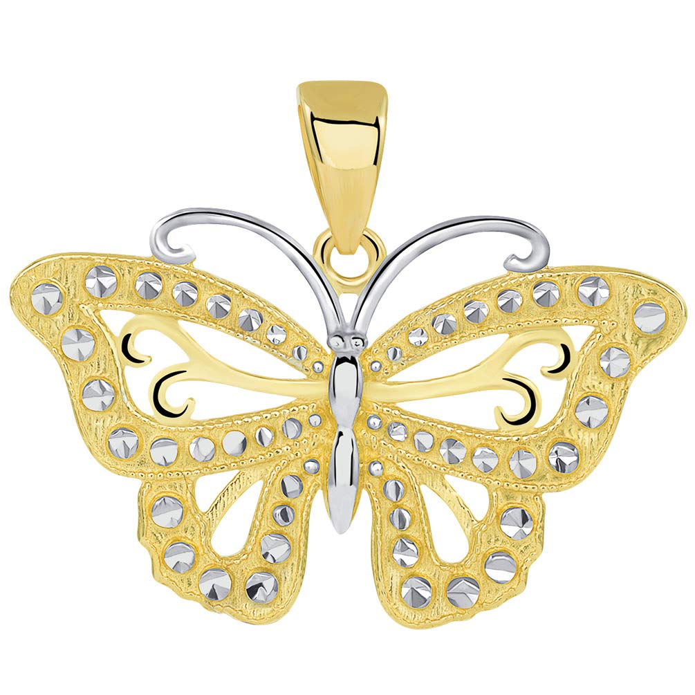 14k Solid Yellow Gold Budded Butterfly Pendant