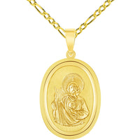 Load image into Gallery viewer, 14k Yellow Gold Oval Miraculous Medal of Saint Jude Thaddeus the Apostle Pendant with Figaro Chain Necklace
