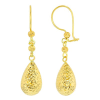 Load image into Gallery viewer, Textured 14k Yellow Gold Pear Shaped Teardrop Dangle Drop Earrings, 9mm
