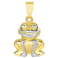 Load image into Gallery viewer, 14k Yellow Gold Well Detailed Two Tone 3D Smiling Frog Sitting Pendant
