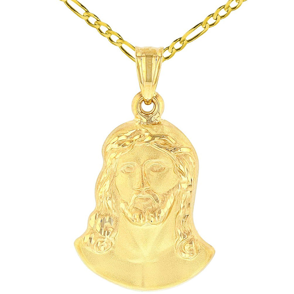 14K Yellow Gold Face of Jesus Christ Pendant Necklace