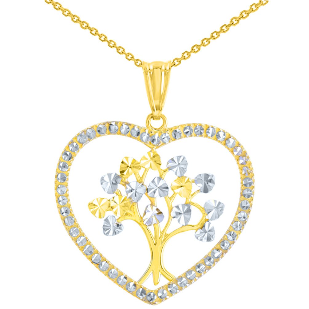 Gold Textured Heart Shaped Tree of Life Pendant Necklace