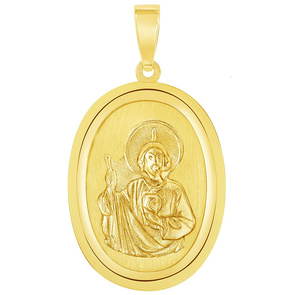 14k Yellow Gold Oval Miraculous Medal of Saint Jude Thaddeus the Apostle Pendant (1")