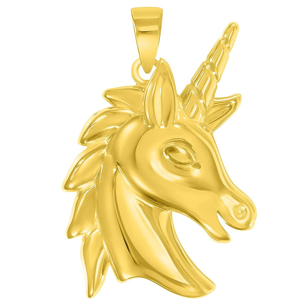 14k Yellow Gold Unicorn Horse Head Mythical Animal Pendant
