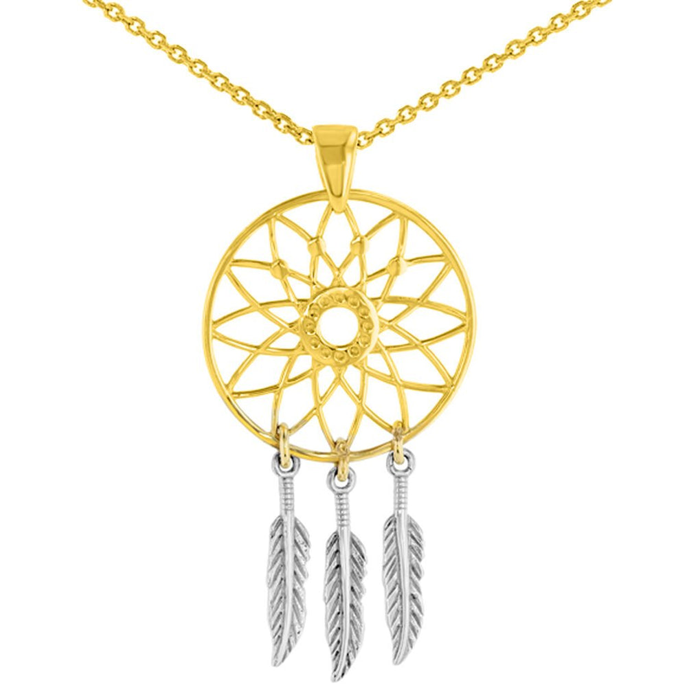 14K Two-Tone Gold American Dreamcatcher Pendant | Jewelry America