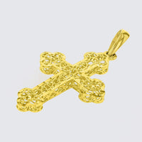 Load image into Gallery viewer, 14k Yellow Gold Textured Filigree Eastern Orthodox Cross Pendant Necklace
