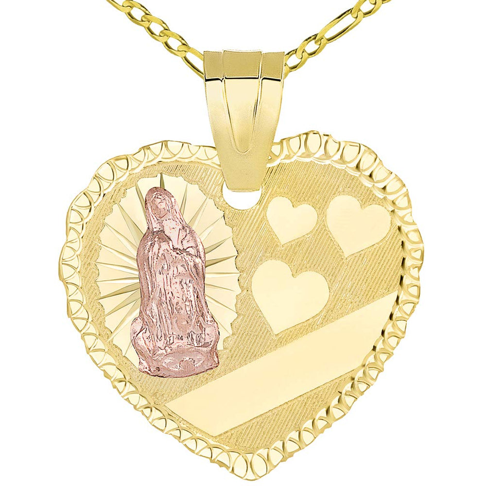 Heart Shaped Engravable Personalized Guadalupe Pendant Figaro Necklace