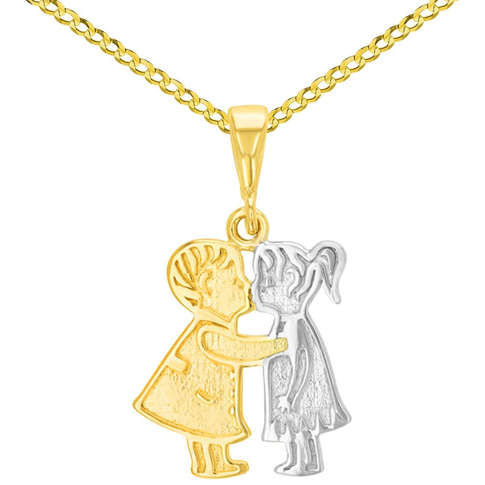 Boy and Girl Kissing Pendant Cuban Concave Necklace