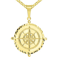 Load image into Gallery viewer, Solid 14k Yellow Gold Well Detailed Classic Compass Pendant with Cuban Chain Necklace

