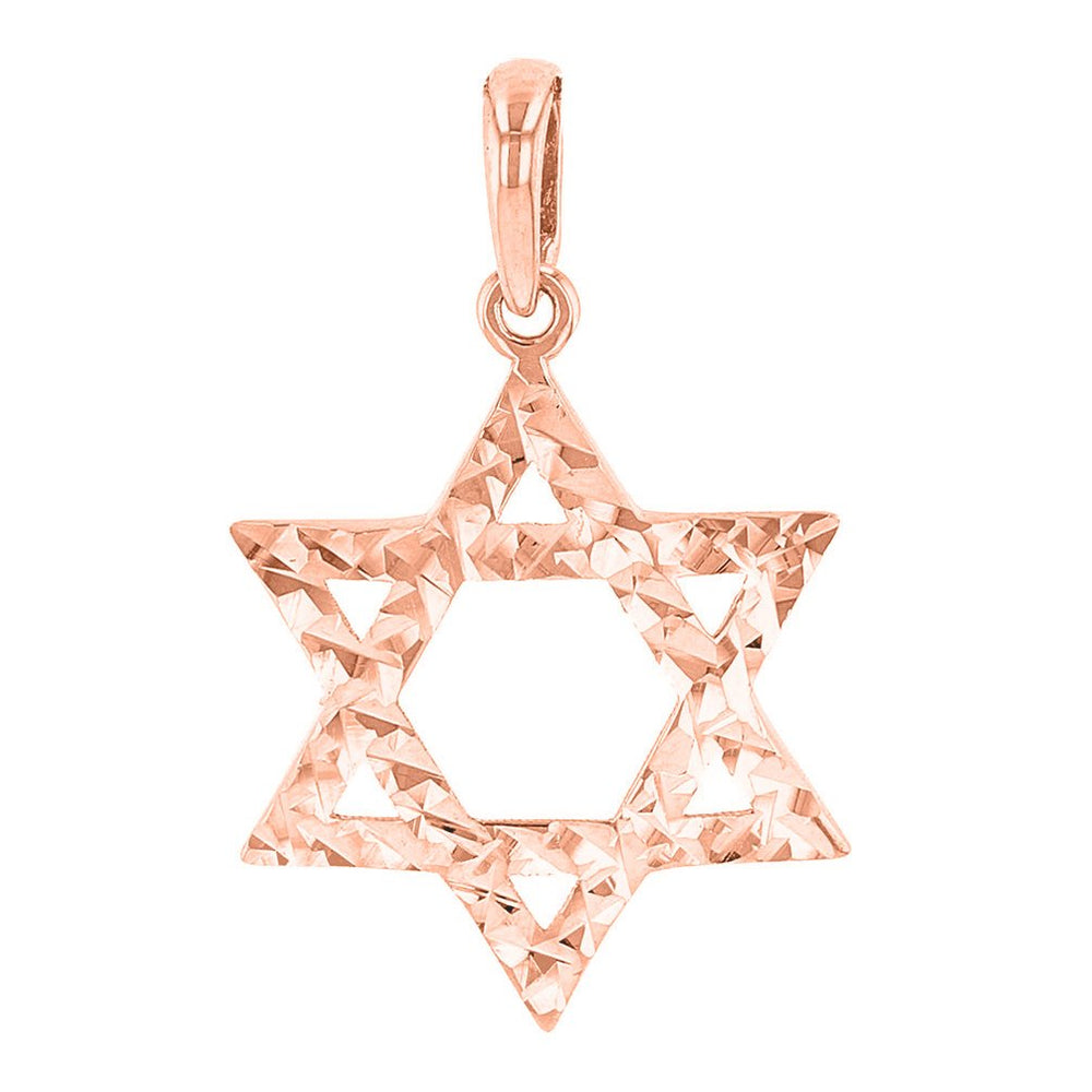 14K Rose Gold Hebrew Star of David Charm Pendant with Textured Finish