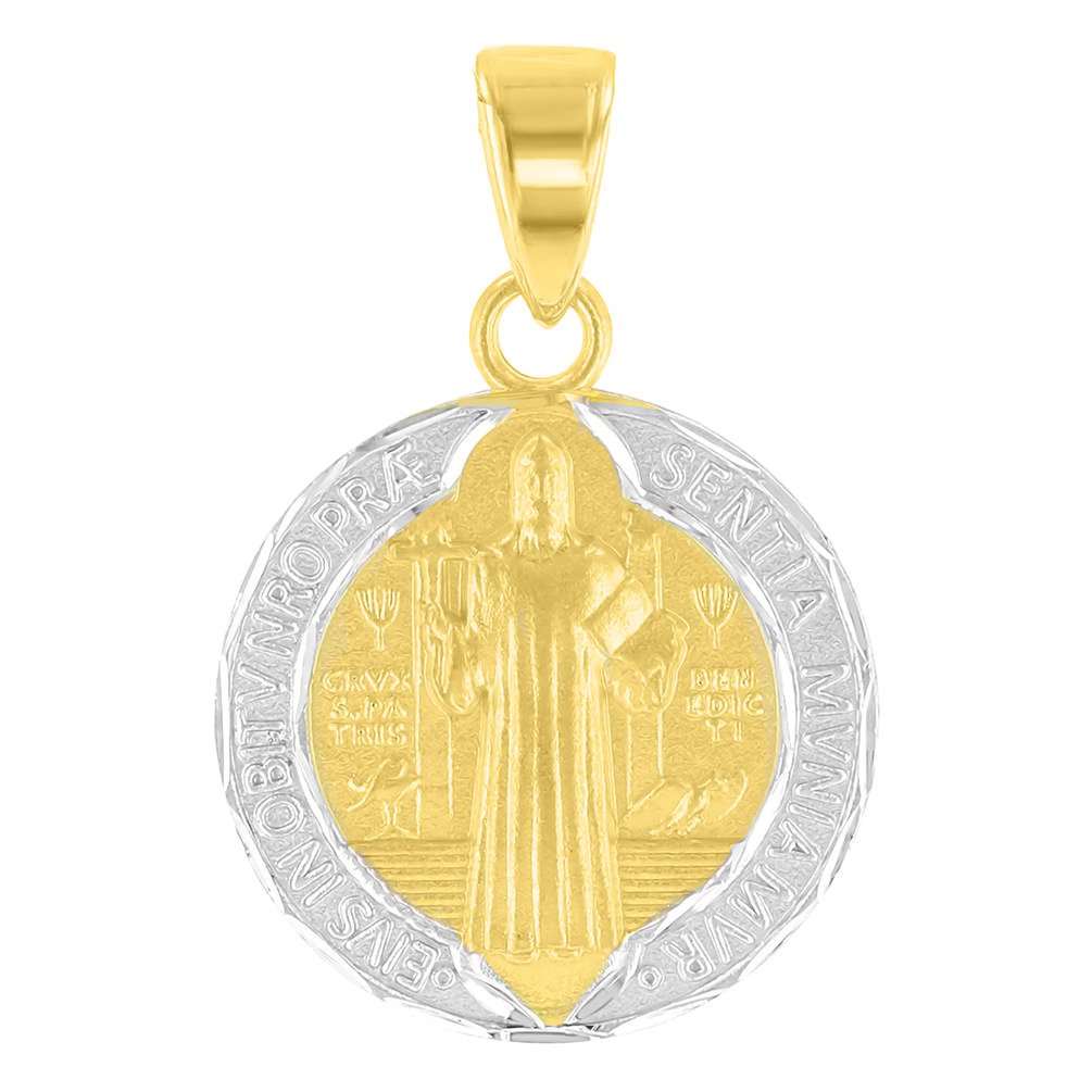 14K Yellow Gold Polished and Satin St Benedict Medal Charm Saint Pendant