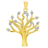 Load image into Gallery viewer, 14k Yellow Gold High Polish Cubic-Zirconia Tree of Life Pendant with Figaro Chain Necklace
