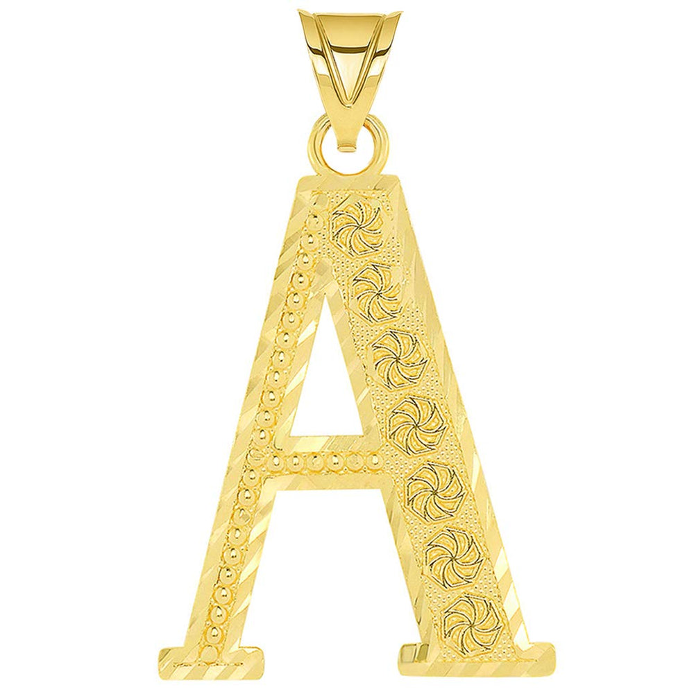 14k Yellow Gold Textured Uppercase Initial Letter Pendant with Eternity Symbols