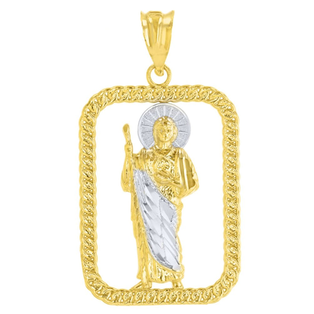 14K Yellow Gold Square Jesus Walking Good Shepherd Medallion Pendant