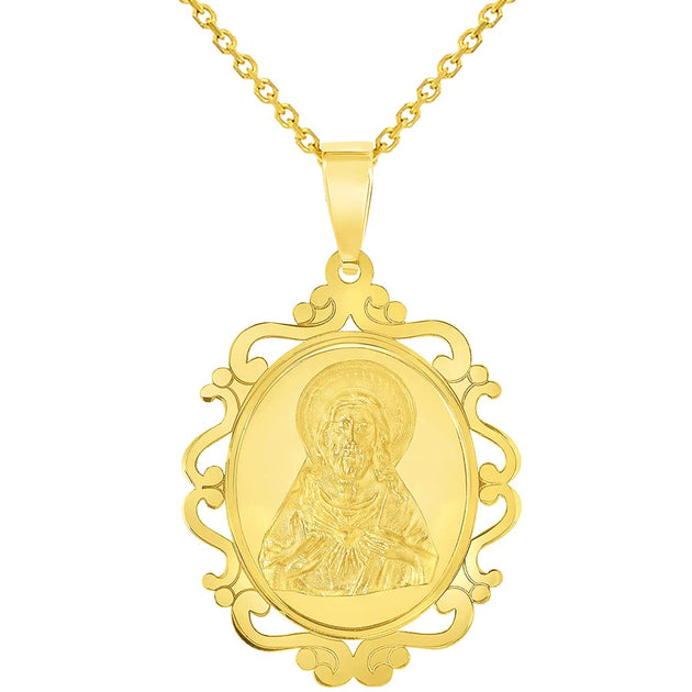 Religious Pendant Gold Gold Dainty Sacred Heart Of Jesus Charm