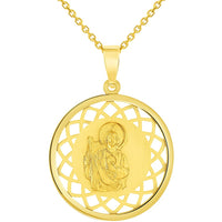 Load image into Gallery viewer, 14k Yellow Gold Round Open Ornate Medal of Saint Jude Thaddeus the Apostle Pendant Necklace

