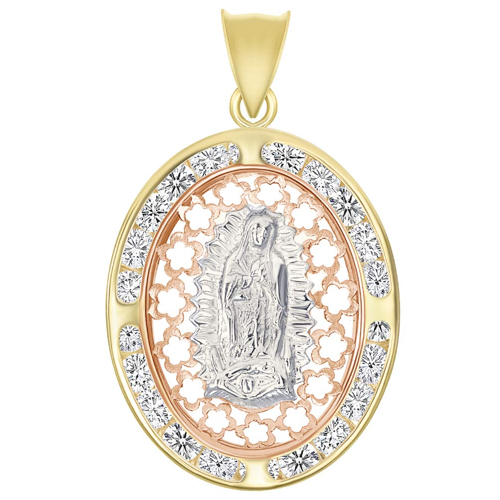 CZ Our Lady of Guadalupe Floral Miraculous Medallion Pendant